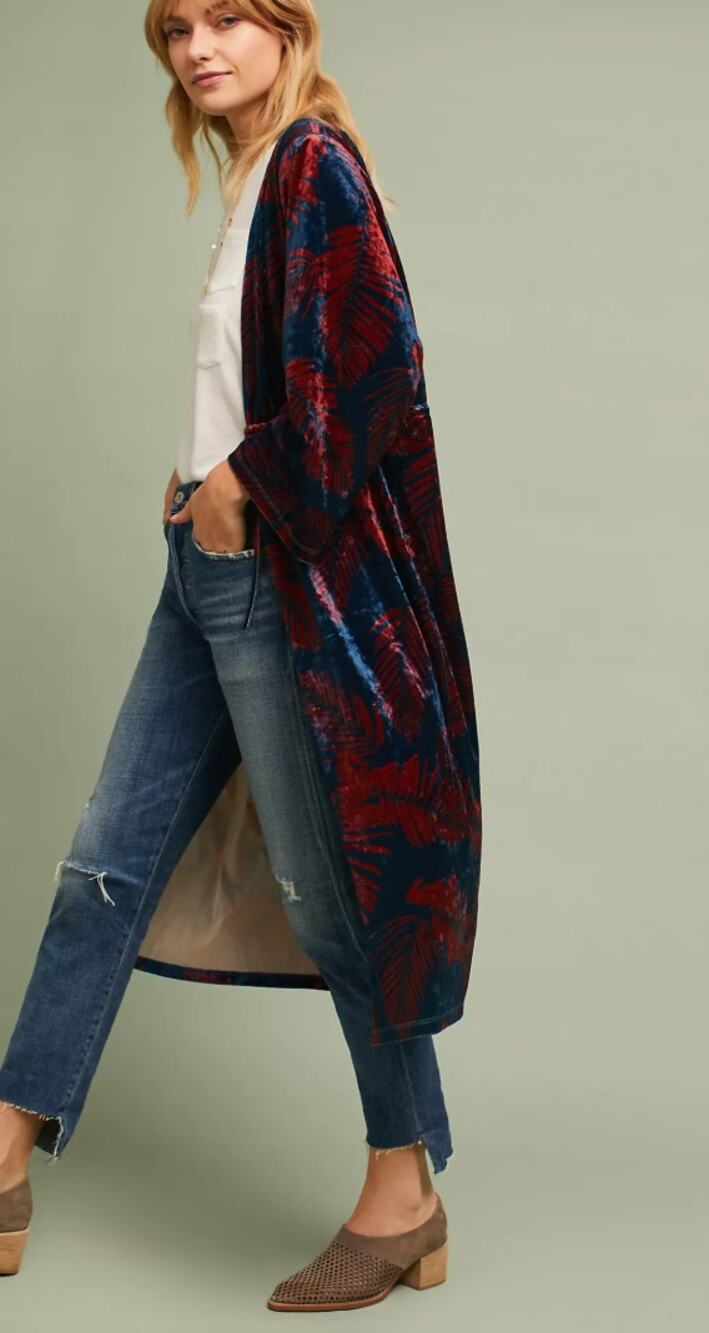 Anthropologie Riya Rare Palm Velvet Kimono Wrap O/S